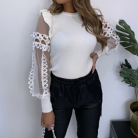 Sweet Round Neck Slim Long Sleeve Top - Thumbnail 3
