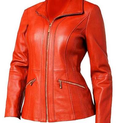 Women vintage bikers moto racing real lambskin leather blazar coat front full zipper closure red