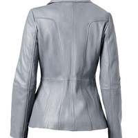 Women Vintage Bikers Moto Racing Real Lambskin Leather Blazar Coat Front Full Zipper Closure Grey - Thumbnail 1