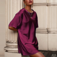 Casual Solid Color Round Neck Dress - Thumbnail 3