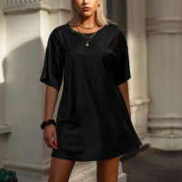 Casual Solid Color Round Neck Dress - Thumbnail 4