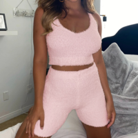 Sexy Casual Sling Solid Color Vest Shorts Two-Piece Set - Thumbnail 1