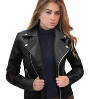 Womens Moto Biker Faux Leather Moto Biker Jacket with Pockets Stylish Black - Thumbnail 1