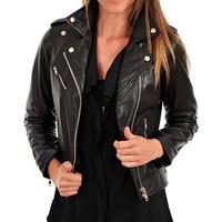 Women's Moto Biker Lambskin Leather Jacket Zipper closure Stylish Slimfit Winter Wear Black - Thumbnail 5