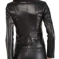 Women's Bomber Moto Biker Lambskin Leather Jacket Zipper closure Soft Stylish Slimfit Black - Thumbnail 1