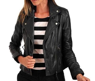 Moto Biker Lambskin Leather Jacket for Women's Zipper closure Stylish Slimfit Black