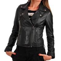Moto Biker Lambskin Leather Jacket for Women's Zipper closure Stylish Slimfit Black - Thumbnail 1