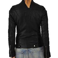 Moto Biker Lambskin Leather Jacket for Women's Zipper cuff Stylish and slimfit Black - Thumbnail 1
