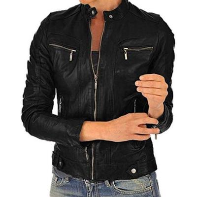 Moto biker lambskin leather jacket for women's zipper cuff stylish and slimfit black