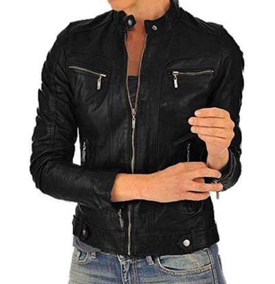 Moto Biker Lambskin Leather Jacket for Women's Zipper cuff Stylish and slimfit Black