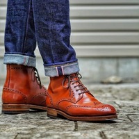 Men's Burgundy Wing Tip Brogue Leather Decent Looks Stylish Lace Up Formal Boot - Thumbnail 1