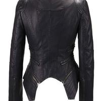 Women's Fashion Studded Perfectly Shaping Faux Leather Biker Jacket Black New - Thumbnail 1