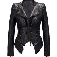 Women's Fashion Studded Perfectly Shaping Faux Leather Biker Jacket Black New - Thumbnail 4