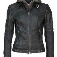 Women Moto Biker Motorcycle Racing Leather Jackets Removable Hood Lockable Black - Thumbnail 4