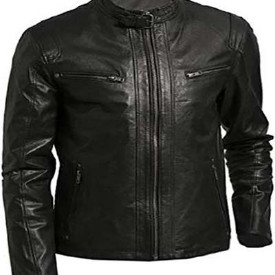 Womens vintage biker cafe racer motorcycle real leather jacket black