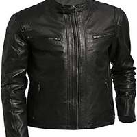 Womens Vintage Biker Cafe Racer Motorcycle Real Leather Jacket Black - Thumbnail 4