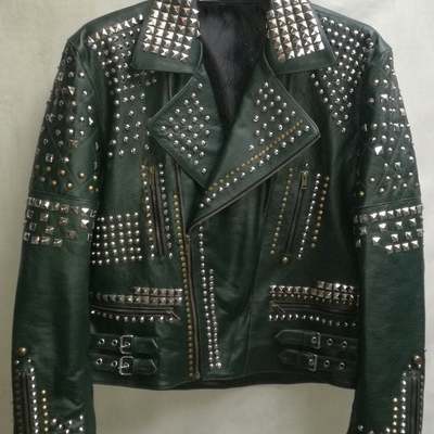 Fashion jackets for men punk style studded rock style real leather jacket all sizes