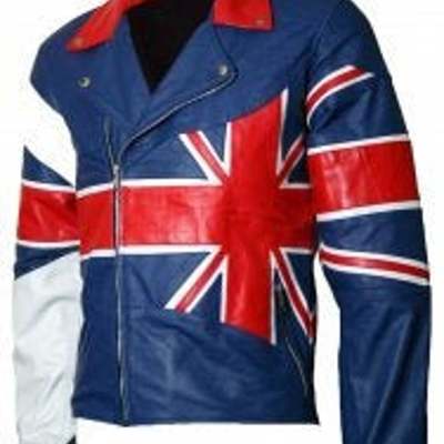 Women's fashions british flag blue & red genuine sheepskin leather jacket
