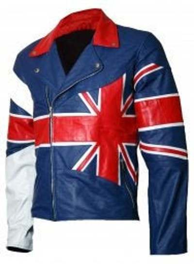 Women's Fashions British Flag Blue & Red Genuine Sheepskin Leather Jacket