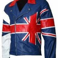 Women's Fashions British Flag Blue & Red Genuine Sheepskin Leather Jacket - Thumbnail 4