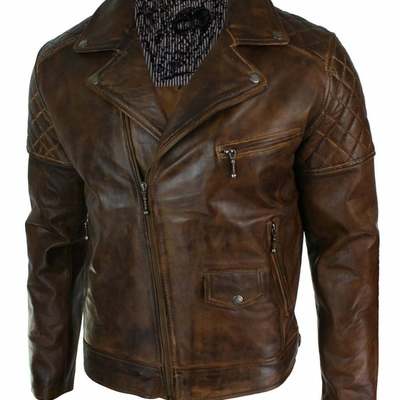 Mens heist antique vintage brown leather cafe racer moto jacket - handmade leather jackets ykk zipper