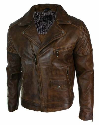 Mens Heist Antique Vintage Brown Leather Cafe Racer Moto Jacket - Handmade Leather Jackets YKK Zipper