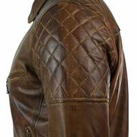 Mens Heist Antique Vintage Brown Leather Cafe Racer Moto Jacket - Handmade Leather Jackets YKK Zipper - Thumbnail 1