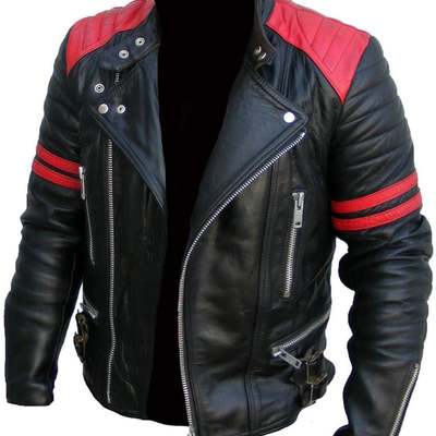 Handmade brando classic jacket for man real black & red leather jacket for man motorbike jacket for men leather jacket red stripe