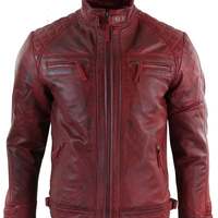 Mens Red Leather Jacket - Bomber Leather Jacket Personalized Moto Biker Jacket Bespoke Lambskin Vintage Jaacket - Thumbnail 4