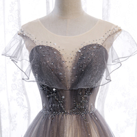 Gray tulle sequins prom dress gray evening dress - Thumbnail 2