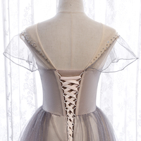 Gray tulle sequins prom dress gray evening dress - Thumbnail 3