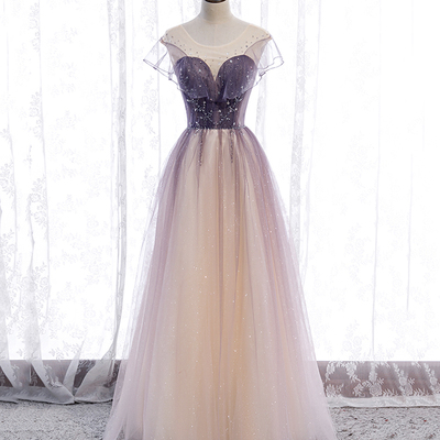 Elegant tulle sequins prom dress a line evening dress - Thumbnail 2