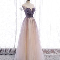 Elegant tulle sequins prom dress A line evening dress - Thumbnail 3