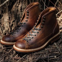 Handmade Men Vintage Brown Ankle High Boot, Men Genuine Leather Boot - Thumbnail 4