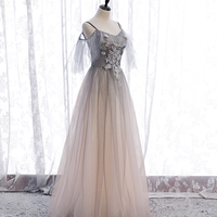 A line tulle lace long prom dress evening dress - Thumbnail 1