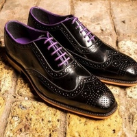 New Black Handmade Wingtip Oxfords Brogue Lace Up Office Men's Shoes - Thumbnail 1