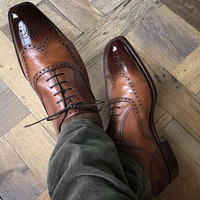 New Pure Handmade Tan Shaded Leather Lace up Brogue Shoes, Men Formal Dress Shoe - Thumbnail 1