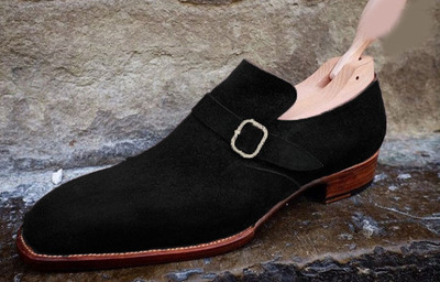Christmas Sale Black Suede Men's Single Monk Strap Handmade Shoes Best For Events