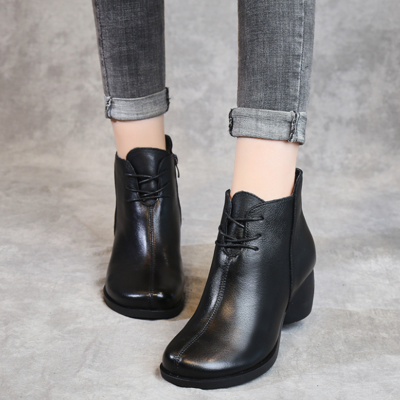 New retro leather comfortable thick heel women boots high heel martin boots leather boots short boots women g5210