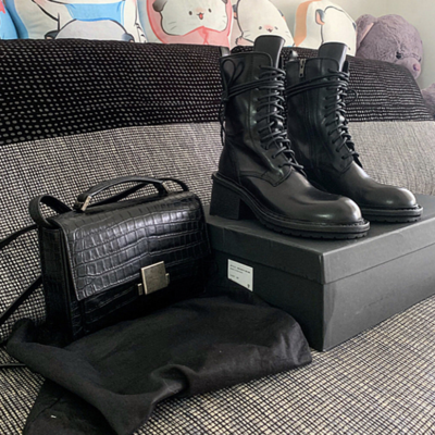 Thick heel high heel british style martin boots women black round short boots tide f6750