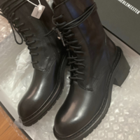 Thick Heel High Heel British Style Martin Boots Women Black Round Short Boots Tide F6750 - Thumbnail 2