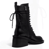 Thick Heel High Heel British Style Martin Boots Women Black Round Short Boots Tide F6750 - Thumbnail 1