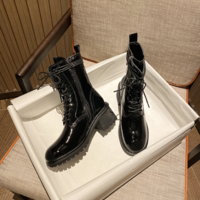 Thick Heel High Heel British Style Martin Boots Women Black Round Short Boots Tide F6750 - Thumbnail 4