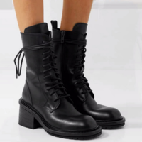 Thick Heel High Heel British Style Martin Boots Women Black Round Short Boots Tide F6750 - Thumbnail 6
