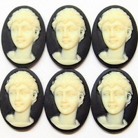 6 of 25x18 mm Classic Vintage Young Woman Cameo Portrait, Short Hair, Cute, Head slightly tilted left - Thumbnail 1