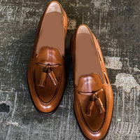 Classic Brown Tassels Loafers Handmade Leather Wedding Shoes,Men's Party Wear Shoes - Thumbnail 1