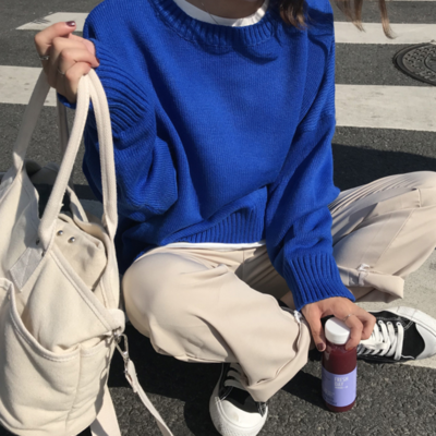 Free shipping-plain style knit sweater