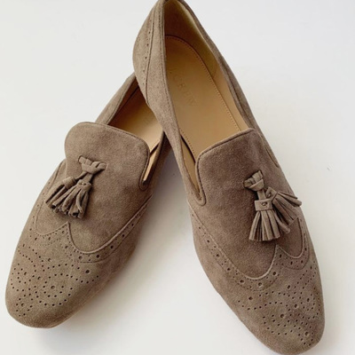 Handmade best selling grey tan tussels wing tip loafer shoes - Thumbnail 1