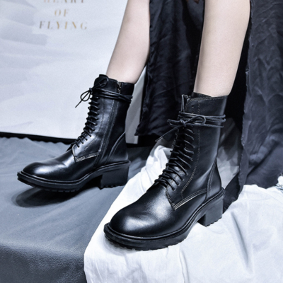 New thick-heeled knight boots female high-heeled black middle tube j5241