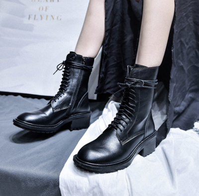 New Thick-Heeled Knight Boots Female High-Heeled Black Middle Tube J5241